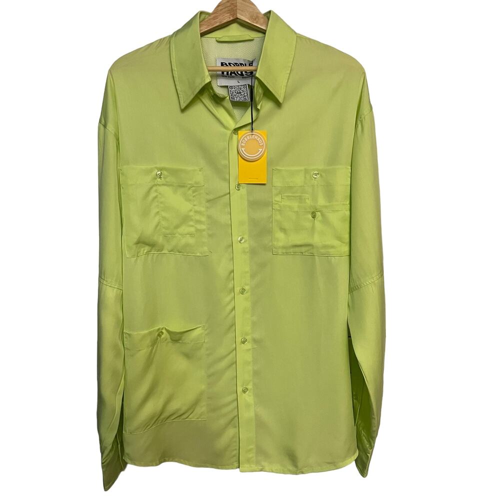 Bobblehaus Button Down Lime Green Utility Shirt‎ - Size L, 100% Tencel, NWT